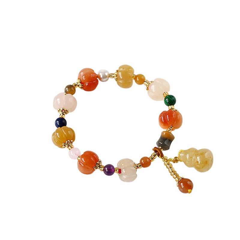 Natural Golden Silk Jade Crystals Gourd Pixiu Pumpkin Beads Wealth Charm Bracelet