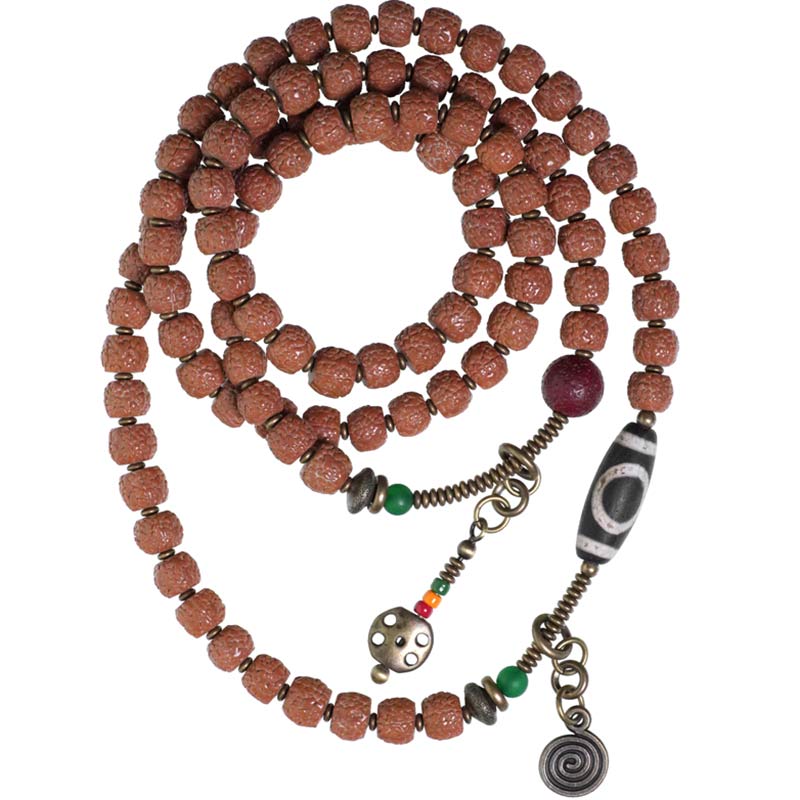 108 Mala Rudraksha Beads Bodhi Seed Dzi Bead Luck Auspiciousness Tassel Bracelet