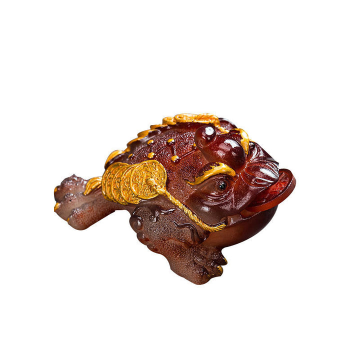 Buddha Stones Color Changing FengShui Wealth Lucky Frog Copper Coin Tea Pet Resin Figurine Decoration