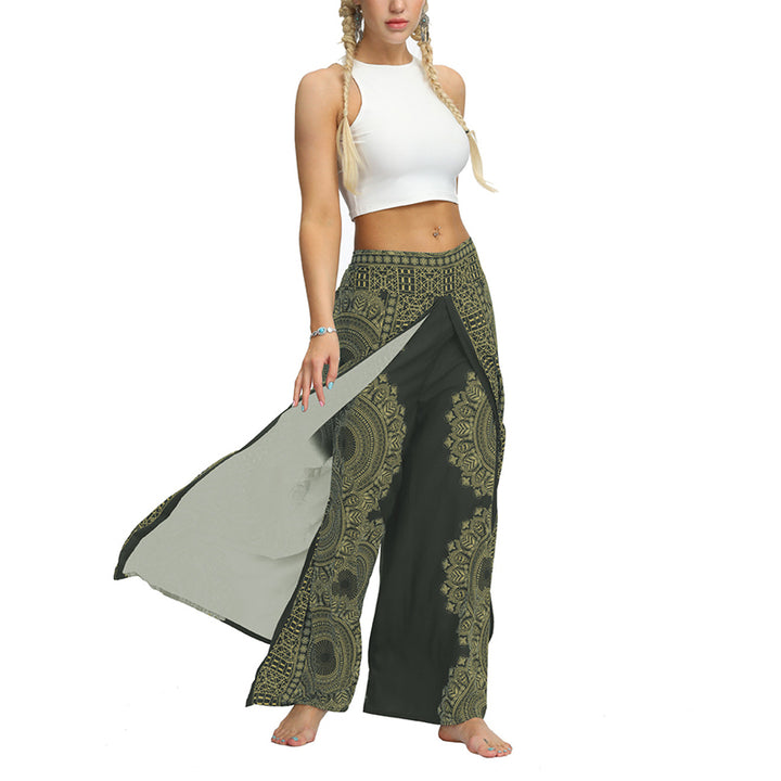 Buddha Stones Boho Pants Wide Leg Pants with Slits Sports Fitness Dance Women's Yoga Pants