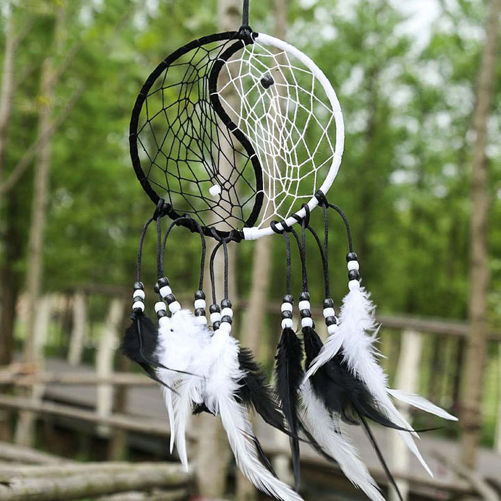 Yin Yang  Dream Catcher Circular Net with Feathers Balance Decoration