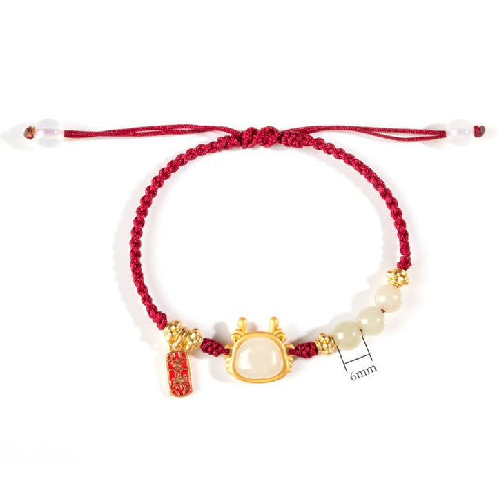 Buddha Stones Year of the Dragon Hetian White Jade Fu Character Peace And Joy Protection Bracelet