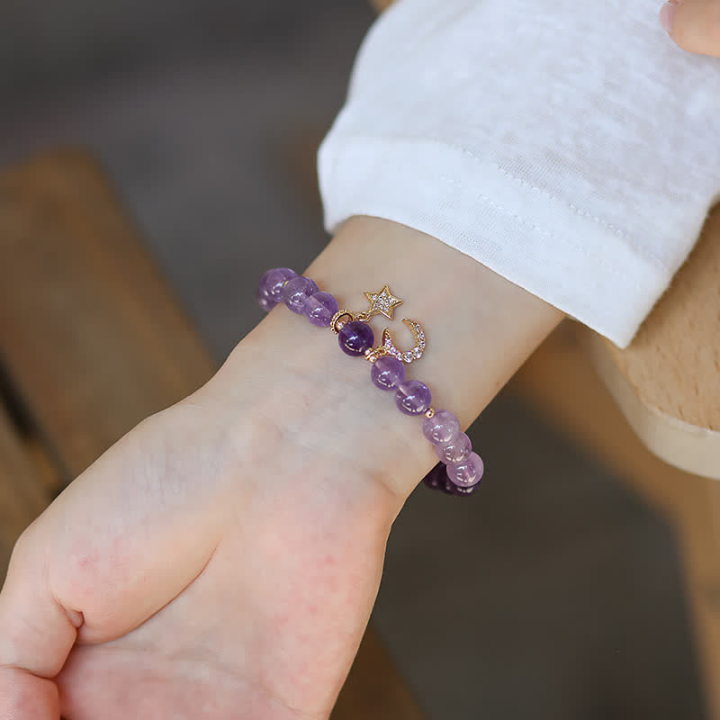 Amethyst Crystal Moon Star Healing Bracelet