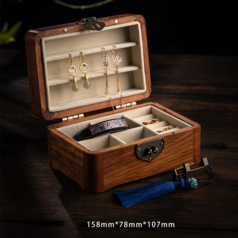 Retro Handmade Floral Pattern Rosewood Jewelry Storage Box Lockable Wooden Gift Organizer Box