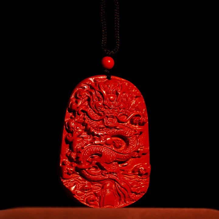 Buddha Stones Year of the Dragon Natural Cinnabar Luck Protection Necklace Pendant