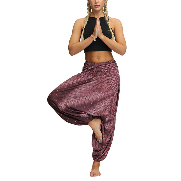 Buddha Stones Boho Feather Yoga Pants Hippie Harem Trousers Sports Fitness Dance Women's Pants