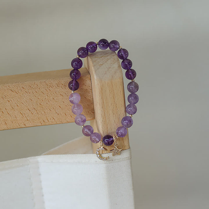 Amethyst Crystal Moon Star Healing Bracelet