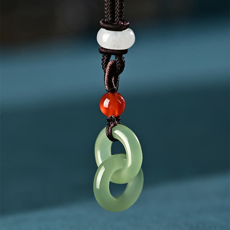 Buddha Stones Natural Hetian Cyan Jade White Jade Double Peace Buckle Success Necklace Pendant