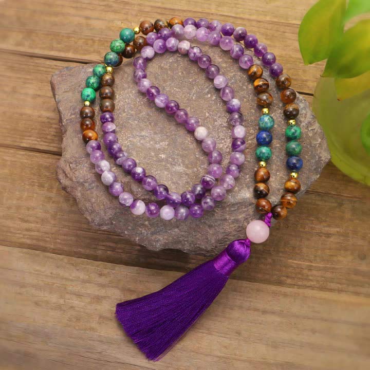 Buddha Stones Tibetan Amethyst Purify Bracelet Mala Set