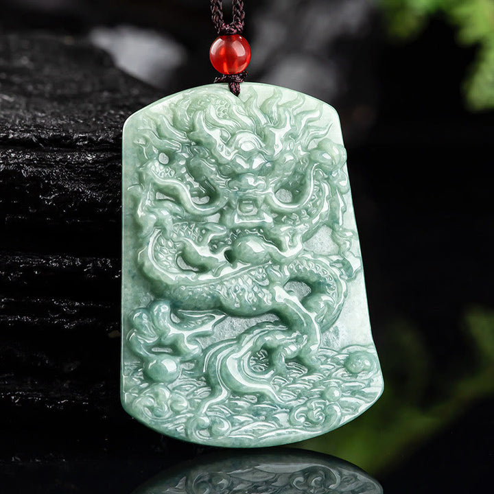 Buddha Stones Natural Jade Chinese Zodiac Dragon Sea Luck String Necklace Pendant