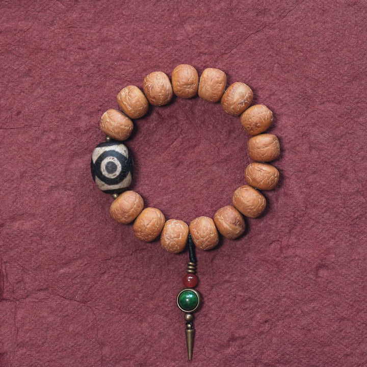 Tibet Bodhi Seed Dzi Bead Peace Charm Wrist Mala Bracelet