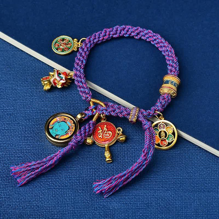 Tibetan Green Tara Zakiram Goddess of Wealth Thangka Luck Braid String Bracelet