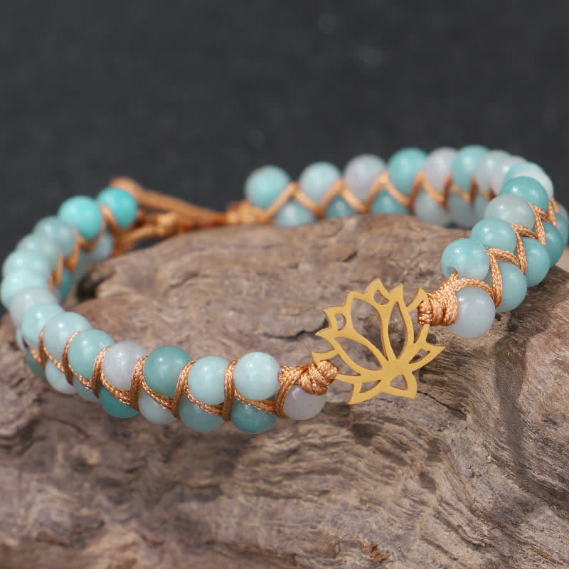 Buddha Stones Amazonite Beads Lotus Flower Balance Weave Bracelet