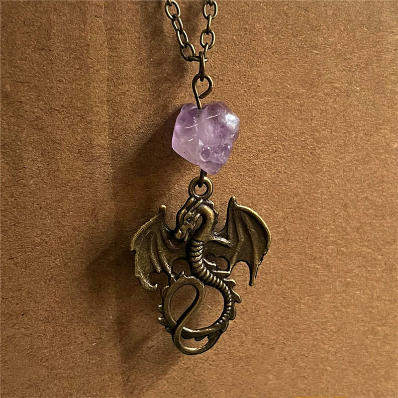 Dragon Amethyst Pattern Protection Necklace Pendant Earrings