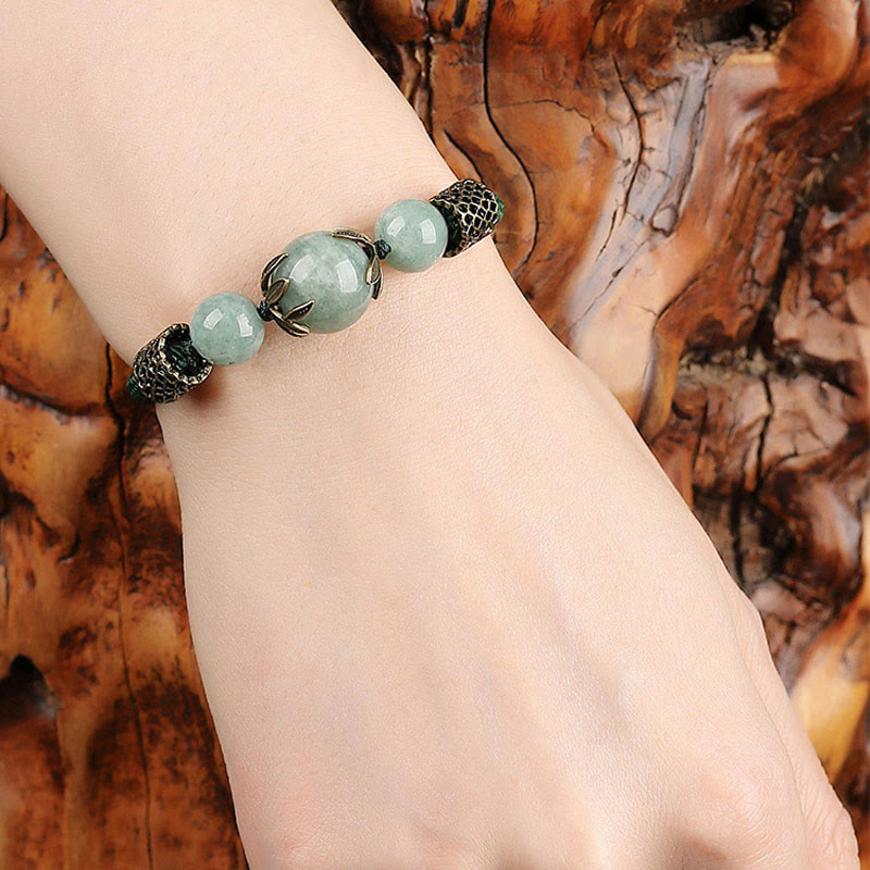 Buddha Stones Handmade Green Rope Luck Jade Bead Prosperity Bracelet