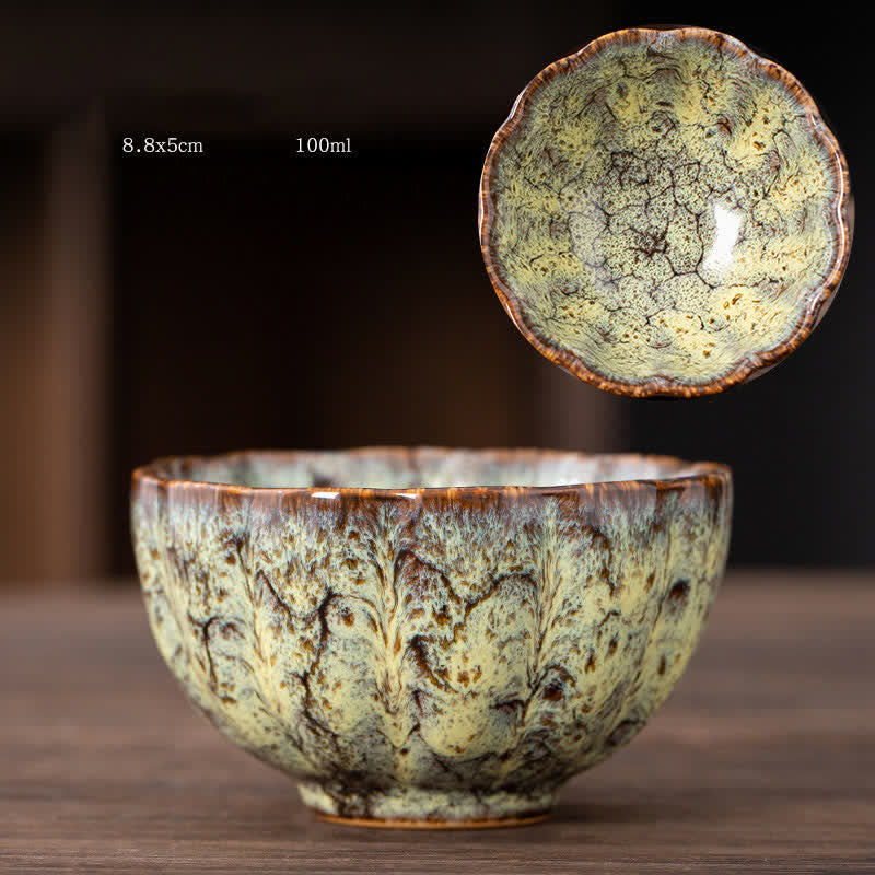 Buddha Stones Peach Blossom Pattern Ceramic Teacup Flower Tea Cups