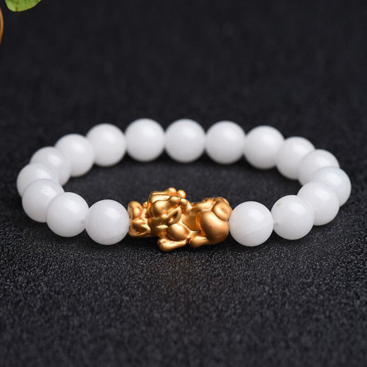 Buddha Stones Natural White Jade PiXiu Wealth Bracelet