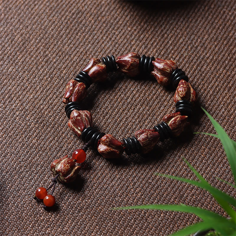 Buddha Stones Natural Bodhi Seed Lotus Pattern Wisdom Peace Wrist Mala Bracelet