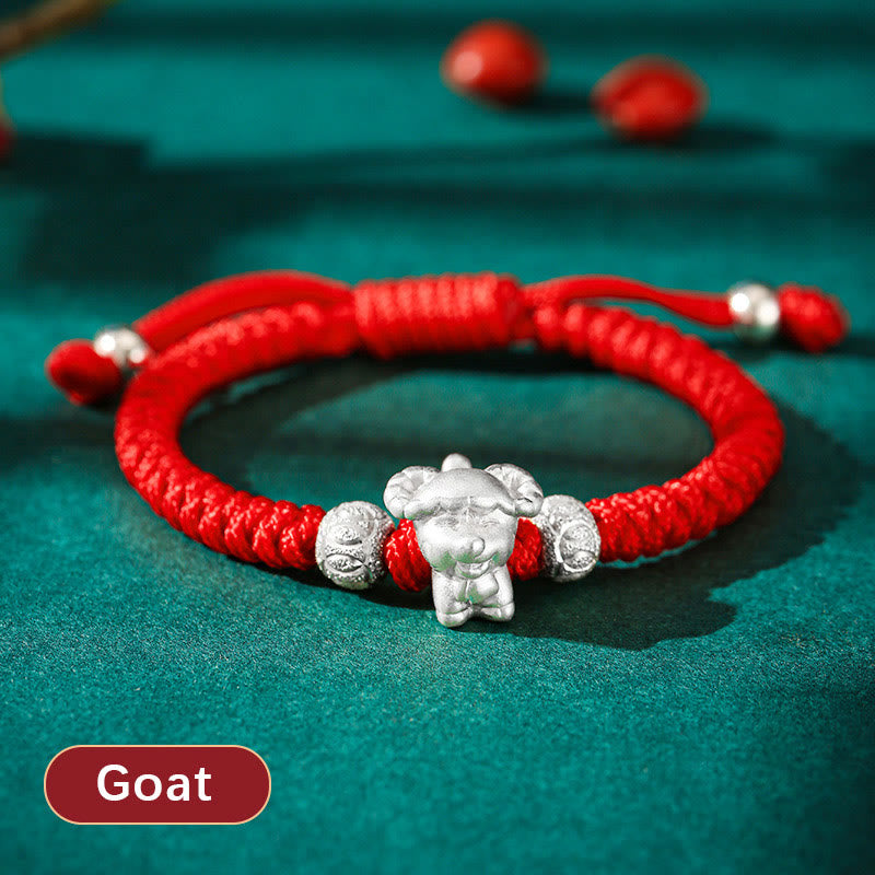 Buddha Stones 999 Sterling Silver Chinese Zodiac Red Rope Luck Handcrafted Kids Bracelet