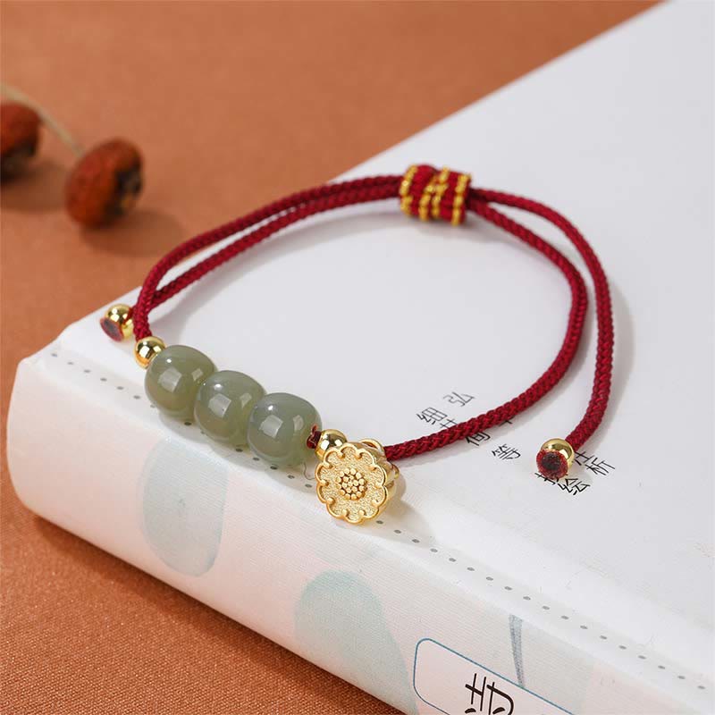 Buddha Stones Handmade Hetian Jade Bead Lotus Pod Prosperity Luck Braided Bracelet