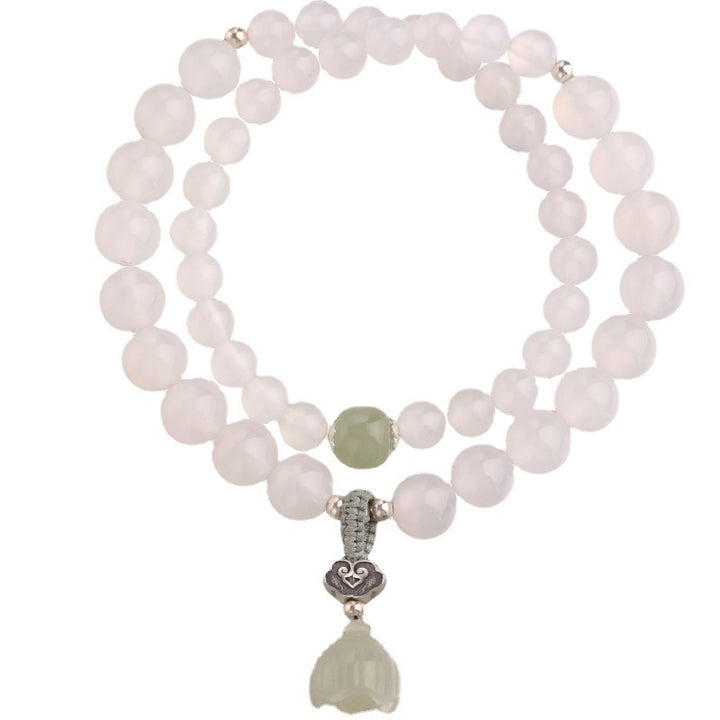 White Agate Jade Lotus Protection Bracelet