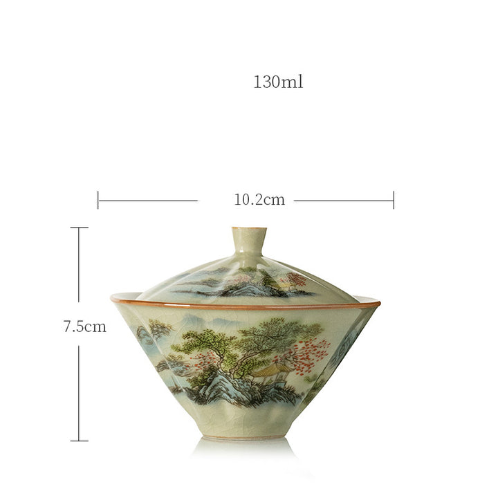 Buddha Stones Pine Mountain Forest Landscape Ceramic Gaiwan Sancai Teacup Kung Fu Tea Cup And Saucer With Lid