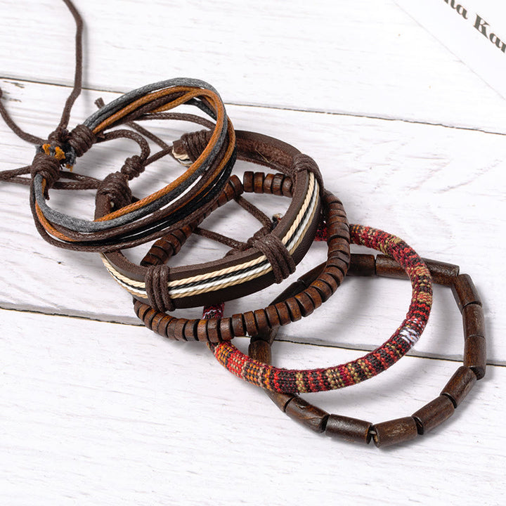 Buddha Stones Wrap Hemp Cords Wood Beads Leather Bracelet