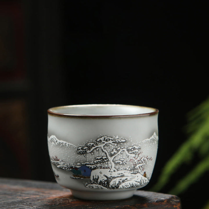 Buddha Stones Loquat Lychee Snow Scenery Landscape Grape Apple Ceramic Teacup Kung Fu Tea Cup