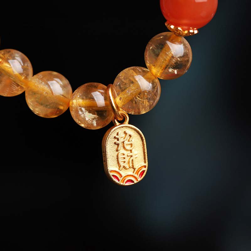 Buddha Stones Citrine Red Agate Fortune Charm Bracelet