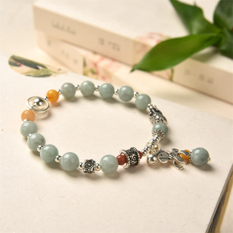 925 Sterling Silver Natural Jade Amber PiXiu Pony Success Bracelet