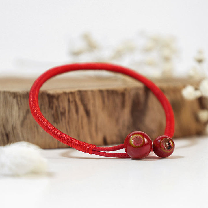 Buddha Stones FengShui Lucky Red String Ceramic Bracelet