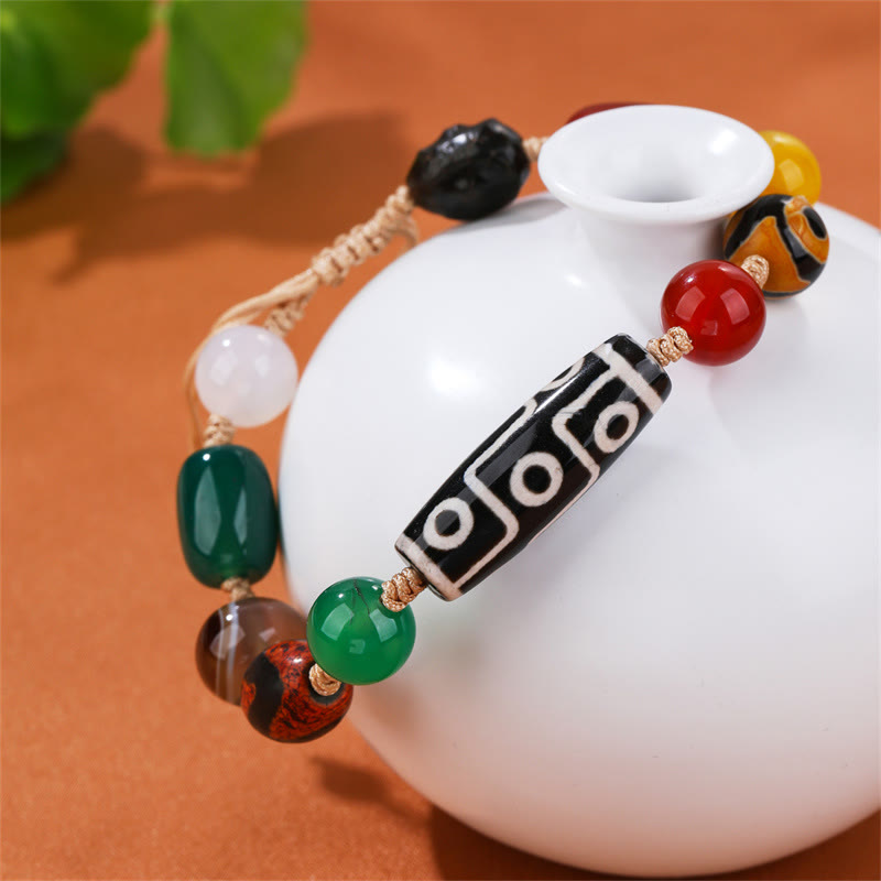 Buddha Stones Tibetan Nine-Eye Dzi Bead Agate Wealth Protection Bracelet