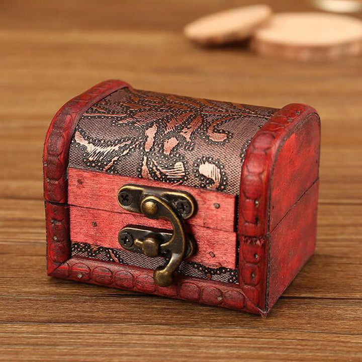 Buddha Stones Retro Small Wood Jewelry Box Lotus Golden Grape Copper Coin Daffodil Grass Flower Jewelry Storage Box