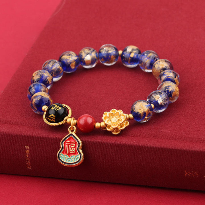 Buddha Stones Tibet Om Mani Padme Hum Fu Character Gourd Charm Lotus Liuli Glass Bead Luck Bracelet