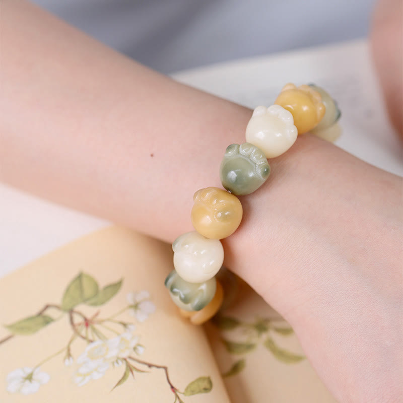 Buddha Stones Multilayered Bodhi Seed Cute Cat Paw Calm Harmony Bracelet