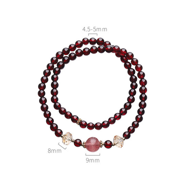 Buddha Stones 14K Gold Plated Natural Garnet Strawberry Quartz Stability Double Wrap Bracelet