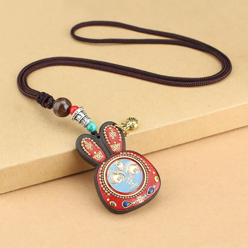 Tibet Ebony Five God of Wealth Thangka Necklace Pendant