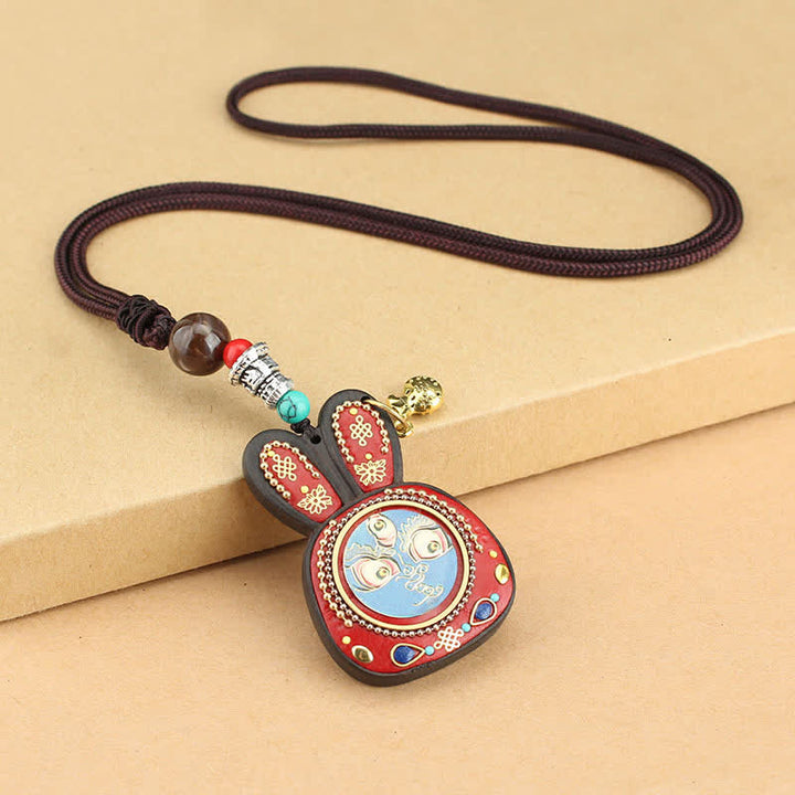 Tibet Ebony Five God of Wealth Thangka Necklace Pendant