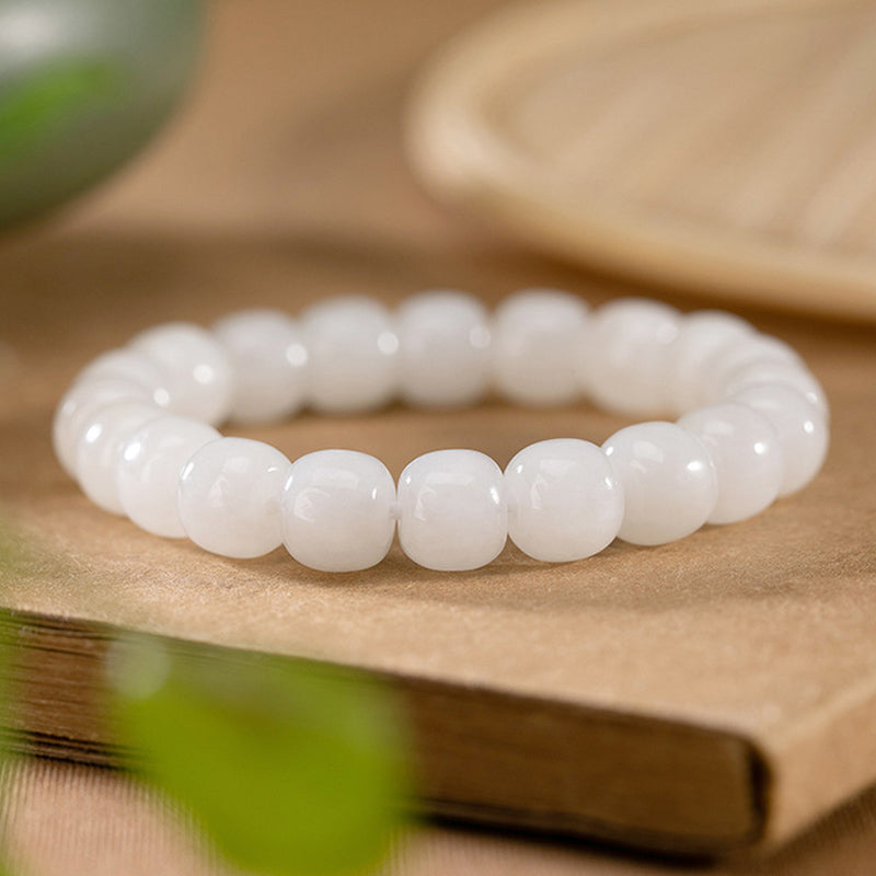 Buddha Stones Hetian White Jade Happiness Blessing Bracelet