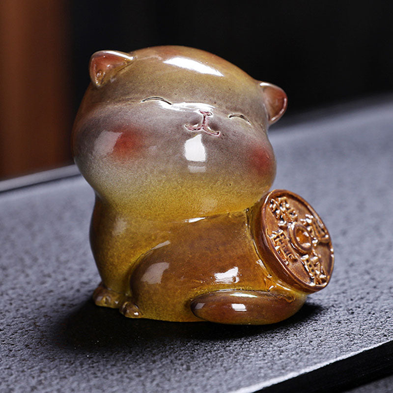 Buddha Stones Color Changing Cute Mini Cat Resin Tea Pet Wealth Home Figurine Decoration