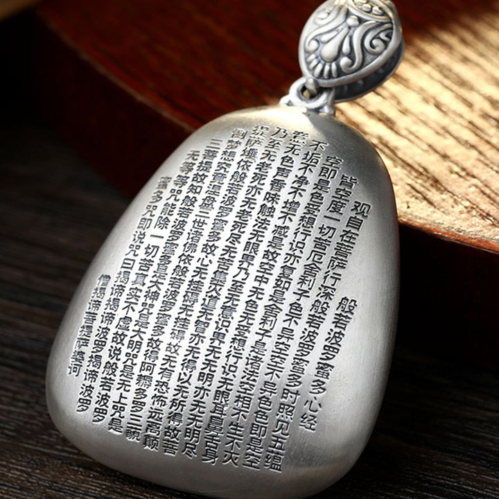 Buddha Stones 999 Sterling Silver Chinese Zodiac Natal Buddha Heart Sutra Engraved Protection Necklace Pendant