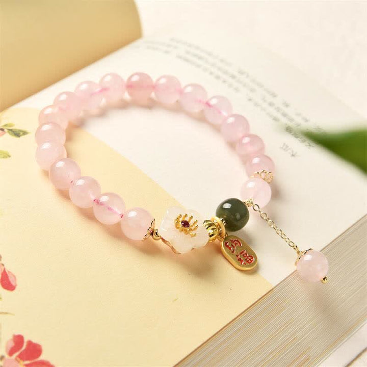 Buddha Stones Natural Pink Crystal Jade Flower Warm Love Bracelet