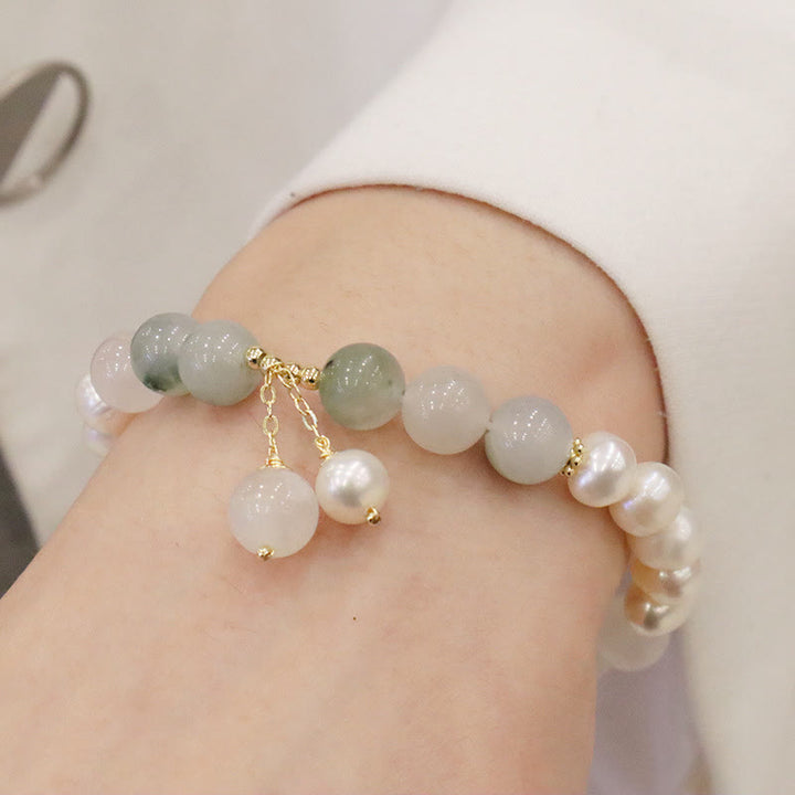 Buddha Stones Natural Pearl Jade Healing Sincerity Bracelet