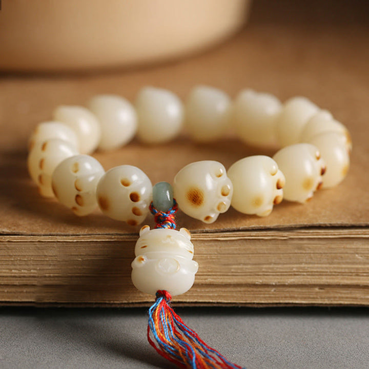 Buddha Stones Cute Lucky Cat Bodhi Seed Cat Paw Harmony Bracelet