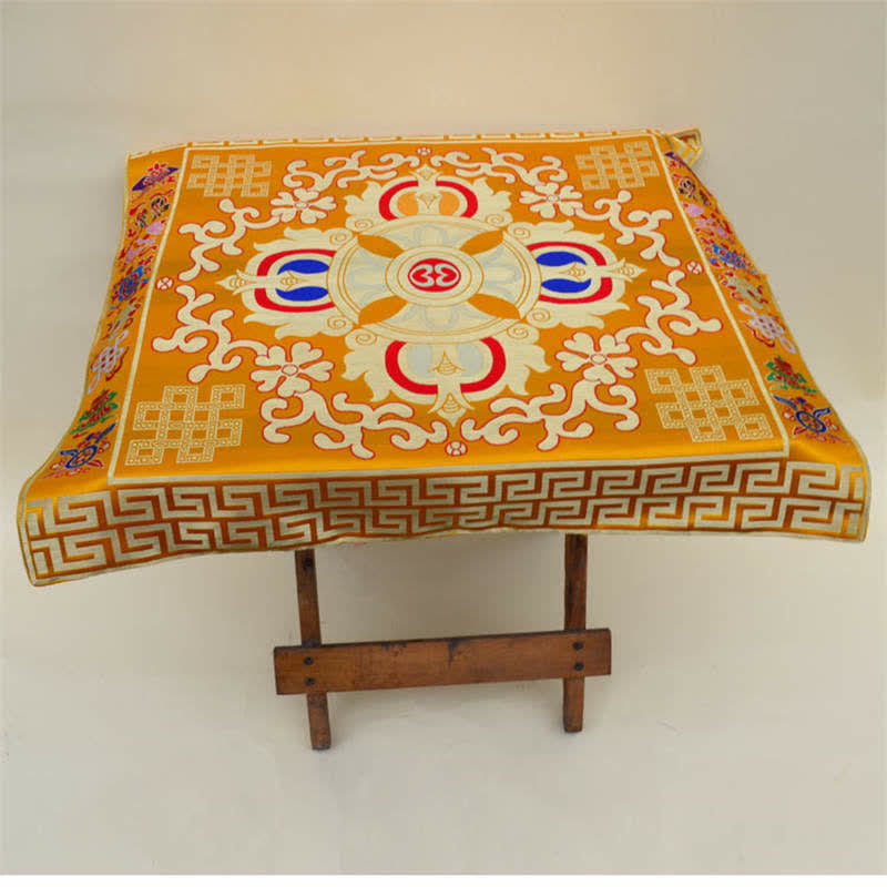 Flower Endless Knot Prayer Altar Mat Healing Meditation 8 Auspicious Symbols Mat Table Runner