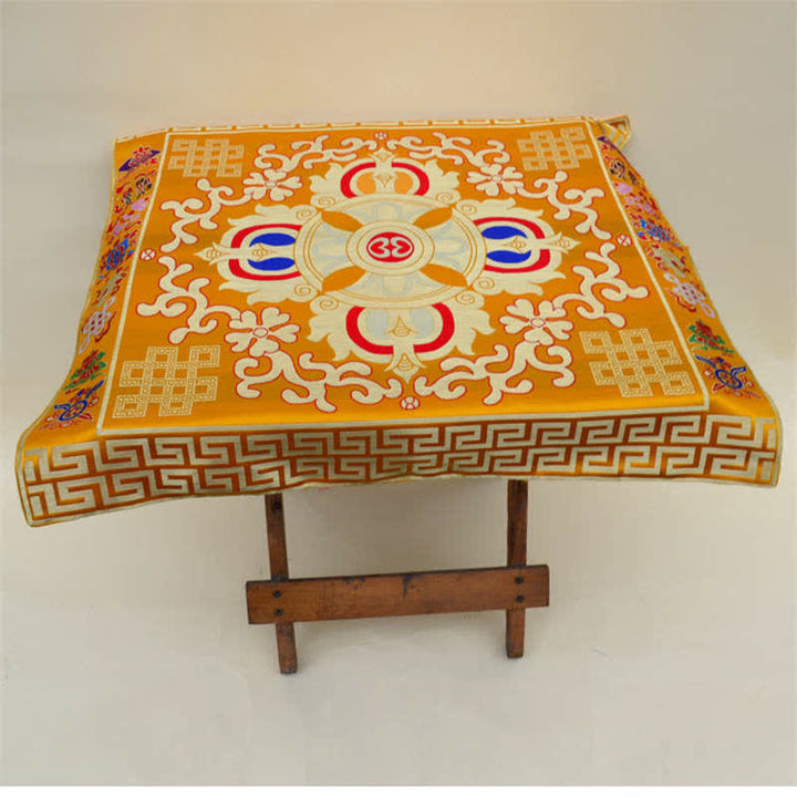 Flower Endless Knot Prayer Altar Mat Healing Meditation 8 Auspicious Symbols Mat Table Runner