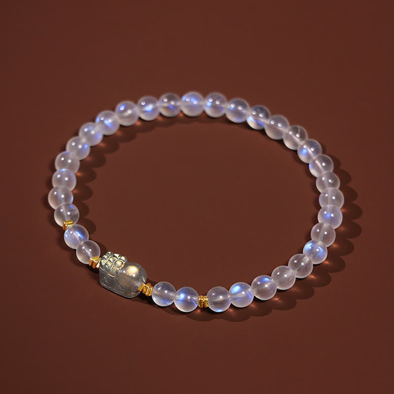 Buddha Stones 925 Sterling Silver Plated Gold Natural Moonstone PiXiu Healing Bracelet