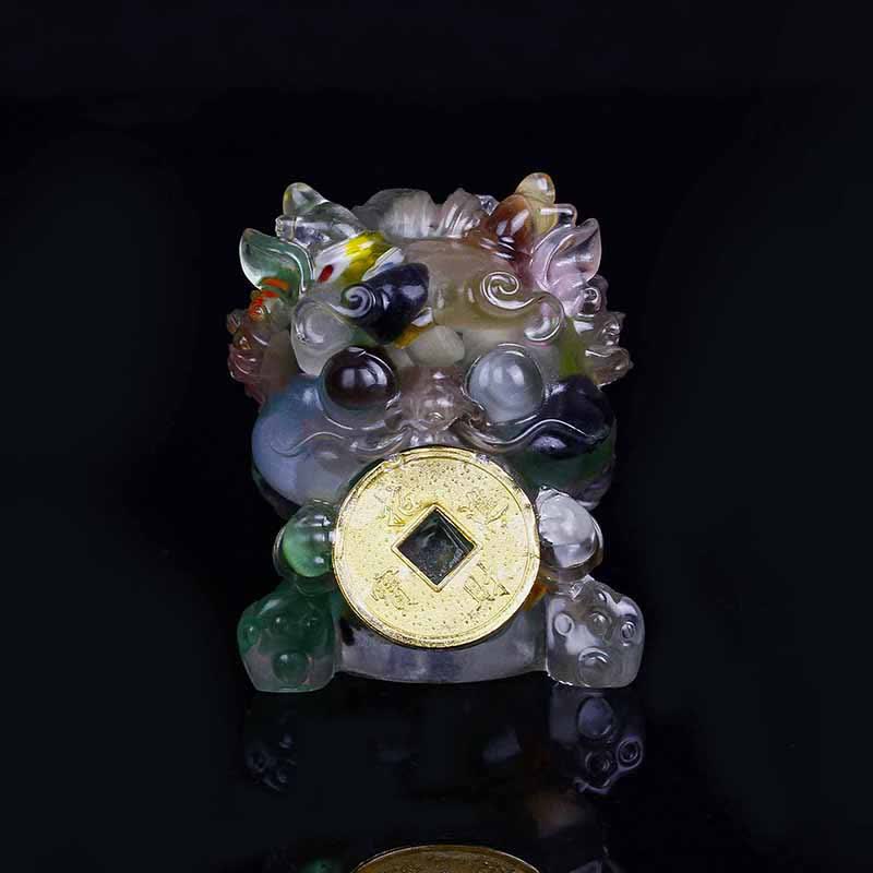 Buddha Stones Handmade Cute PiXiu Gold Coin Crystal Fengshui Energy Wealth Fortune Home Decoration