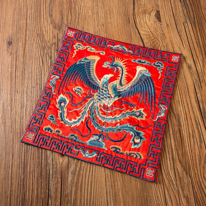 Buddha Stones Phoenix Dragon Kirin Embroidery Cup Mat Pad Tea Cup Coaster Kung Fu Tea Mat