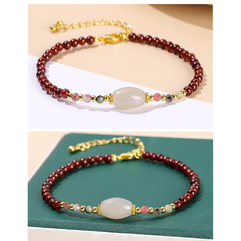 Buddha Stones Garnet Jade Tourmaline Bead Passion Bracelet